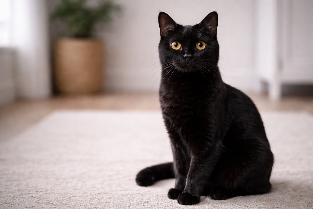 Bombay cat with glossy black coat and copper eyes – Pacha Litter