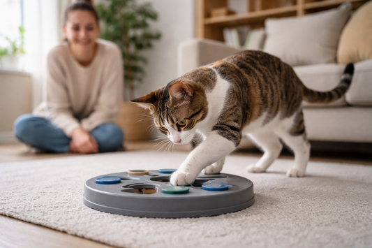 Intelligent cat solving a puzzle feeder at home – Pacha Litter