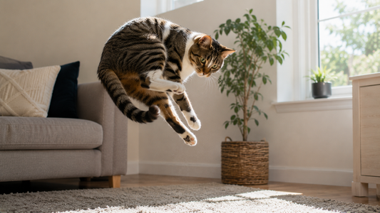 Cat demonstrating its righting reflex and mid-air balance skills Pacha Litter