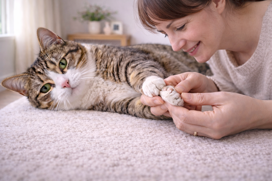 Pacha Litter image of a cat getting its claws carefully trimmed in a UK home with a calm and stress-free atmosphere