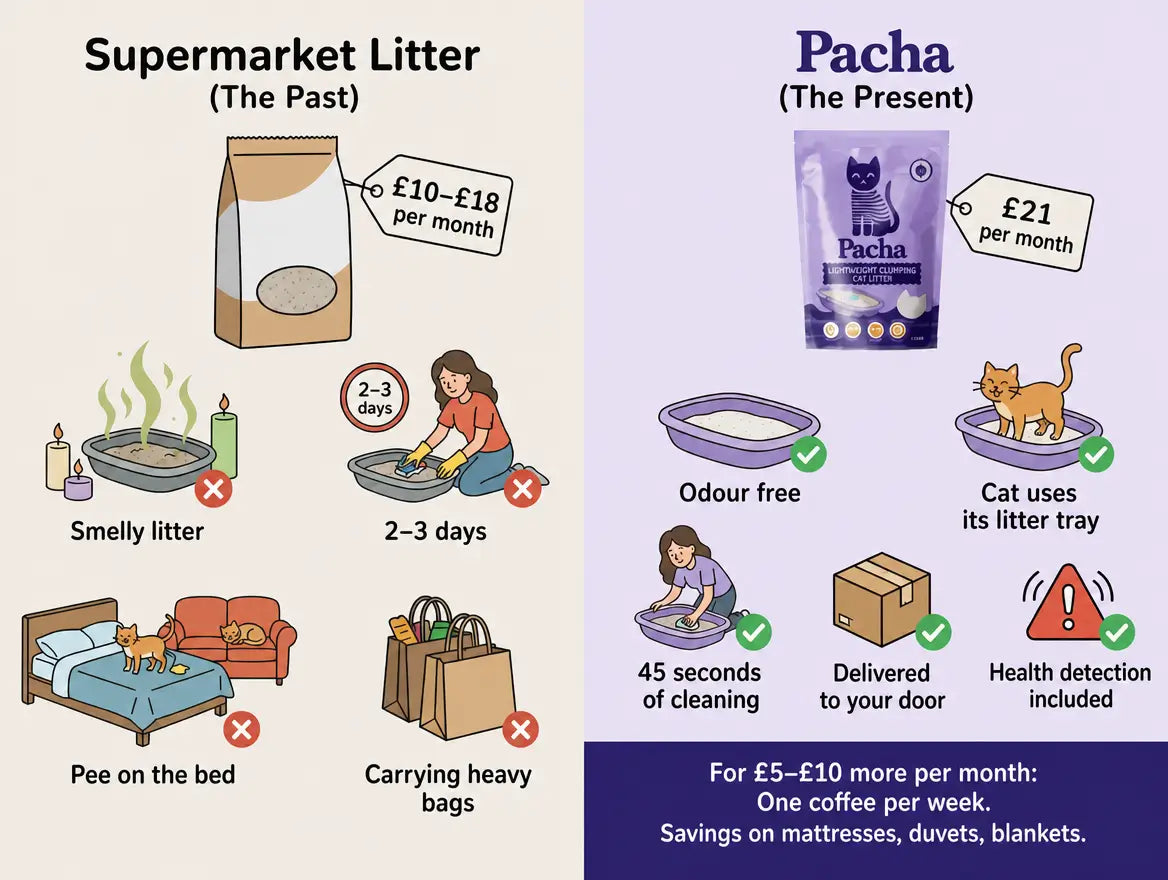 Supermarket litter vs Pacha price comparison