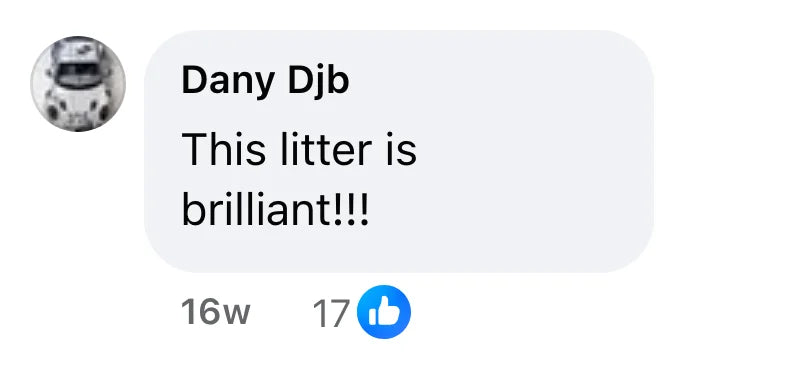 Facebook comment by Dany Djb (17 likes): "This litter is brilliant!!!"